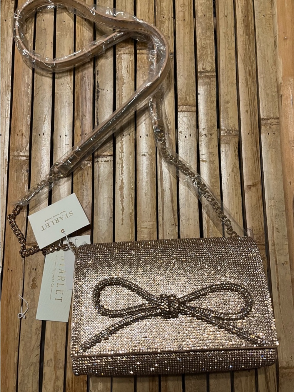 Francesca's Collections Gold Sequin Bow Evening Crossbody
